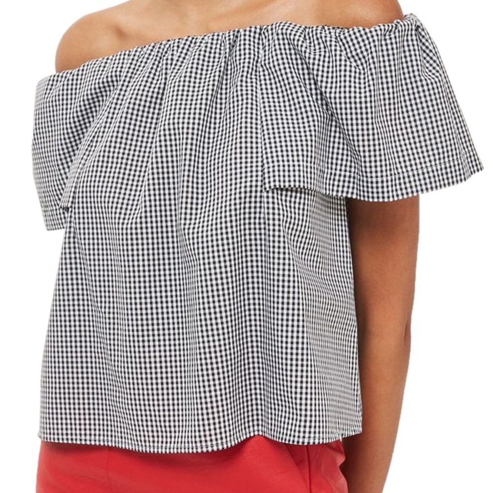 Size 8 Topshop Gingham Off the Shoulder Top